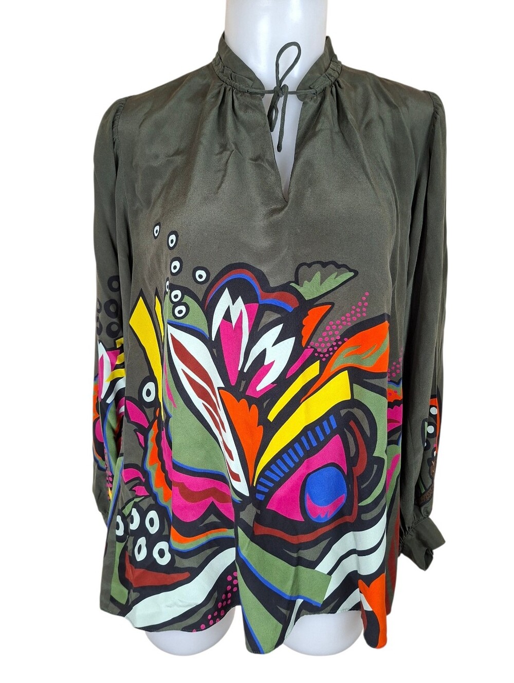 MARC CAIN 100% Silk Luxury Blouse Animal Print Size N2/Small/US 4